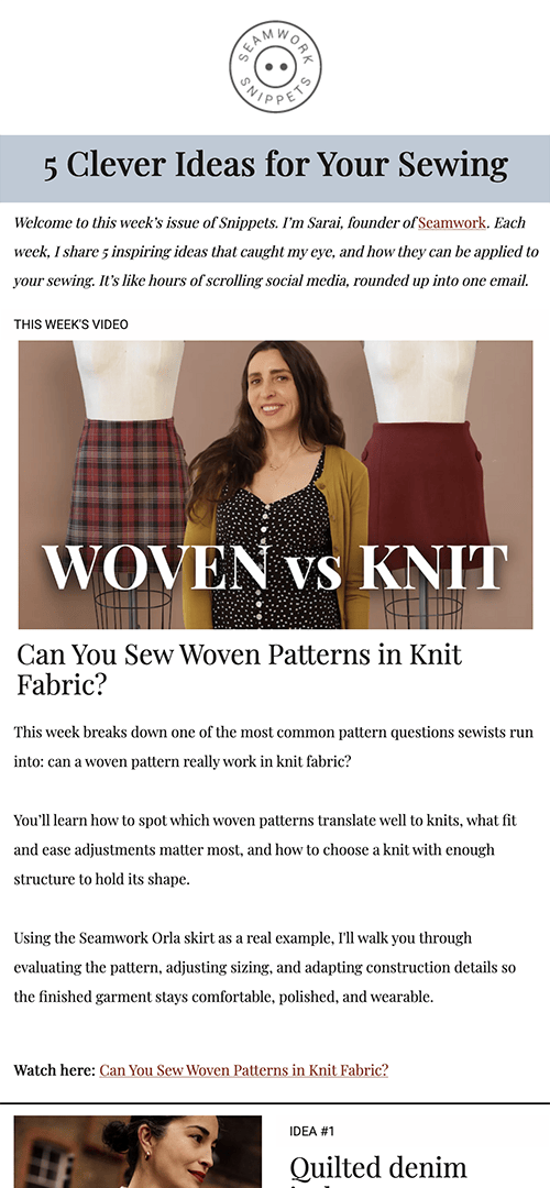 Screenshot of sample Snippets newsletter