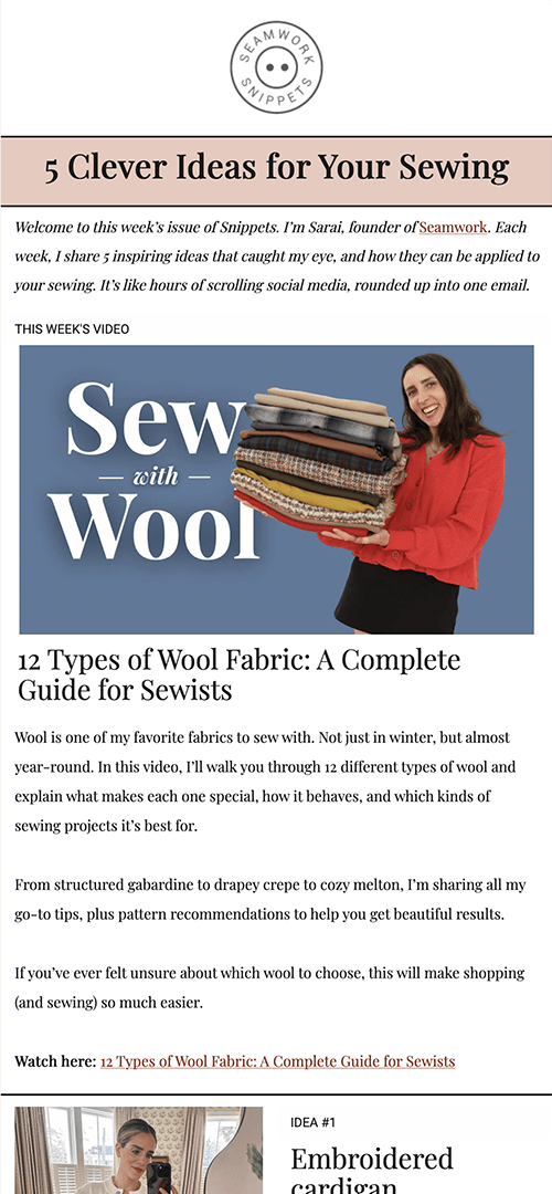 Screenshot of sample Snippets newsletter