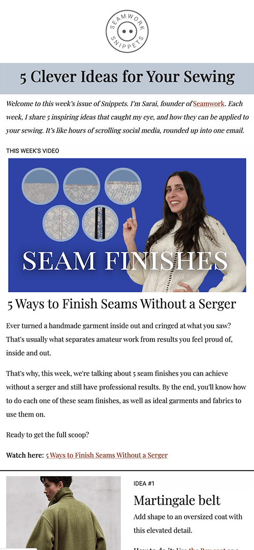 Screenshot of sample Snippets newsletter