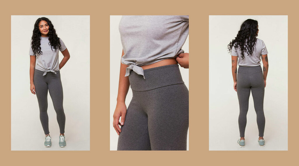 A model wearing gray leggings