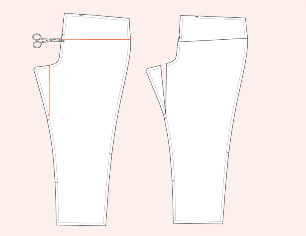 illustration of pattern piece showing swayback adjustment