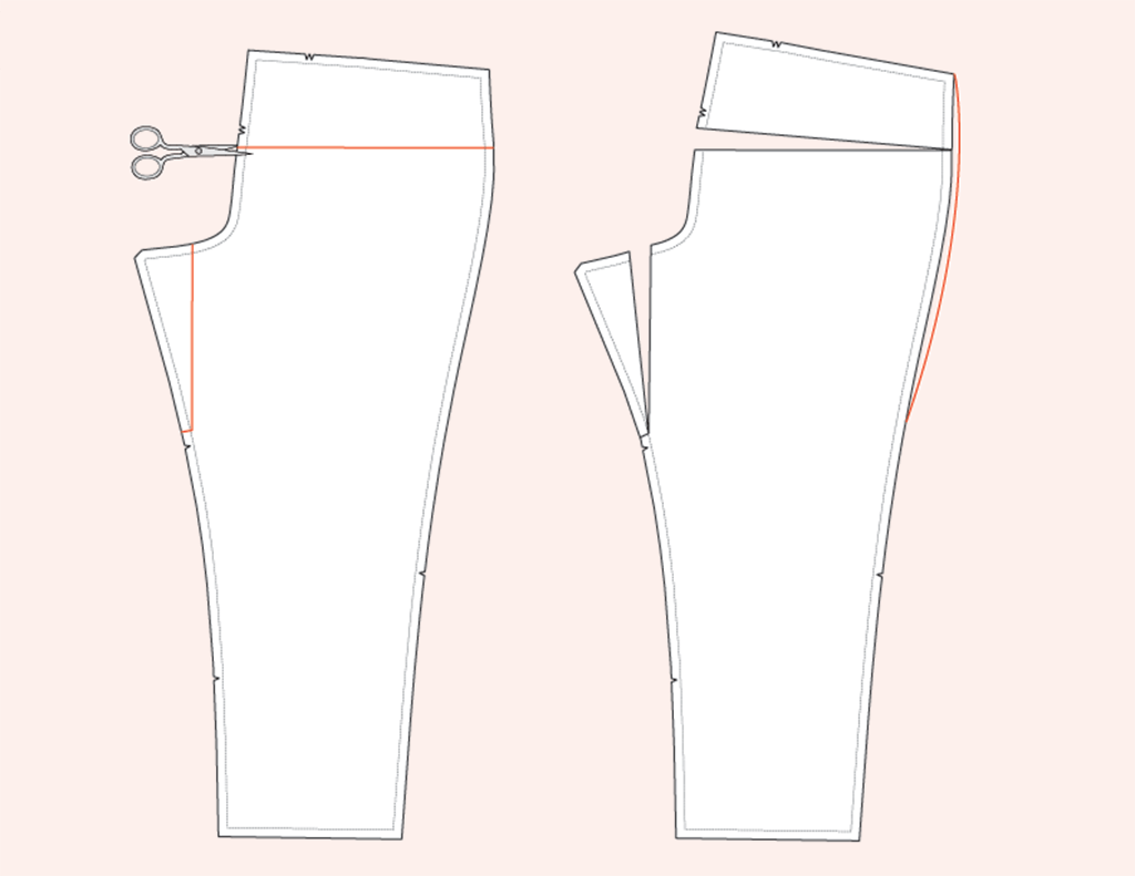 illustration of pattern piece showing flat rear adjustments