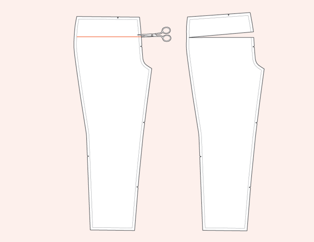 illustration of pattern piece showing  front adjustment lines