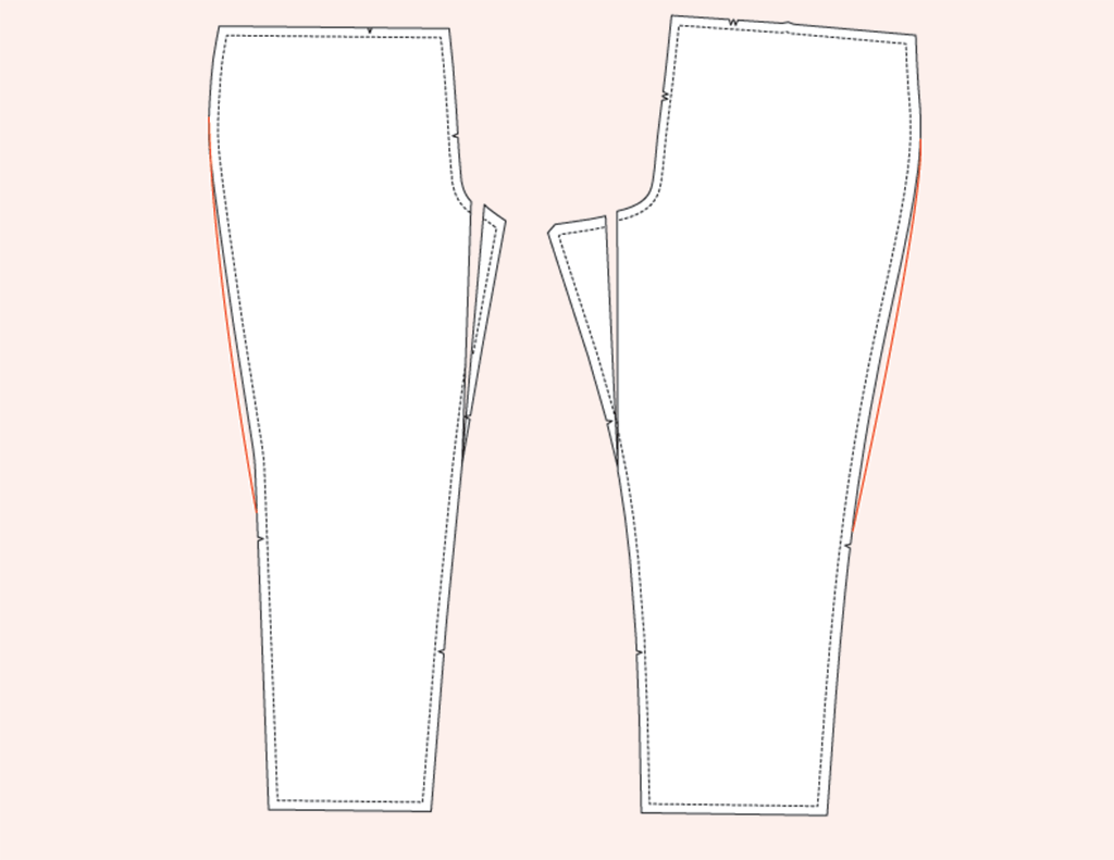 illustration of pattern piece showing thigh adjustment