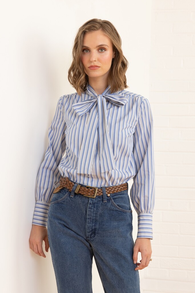 Model wearing black Garnet blouse