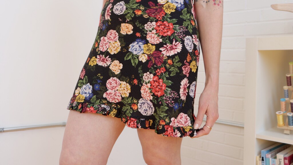 dress hem that was accidentally cut too short, then fixed with a ruffle