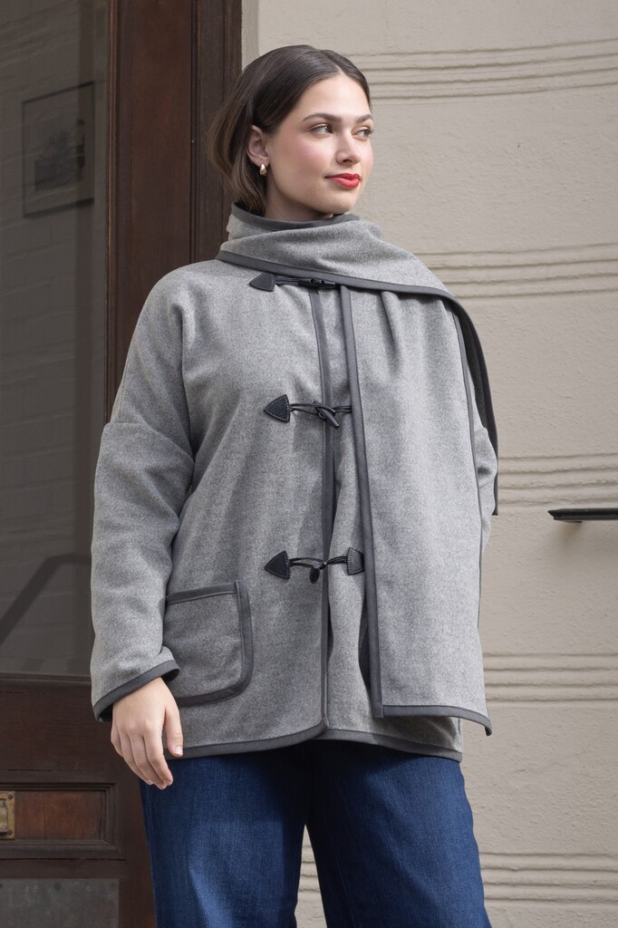 woman wearing the gray Ivy coat