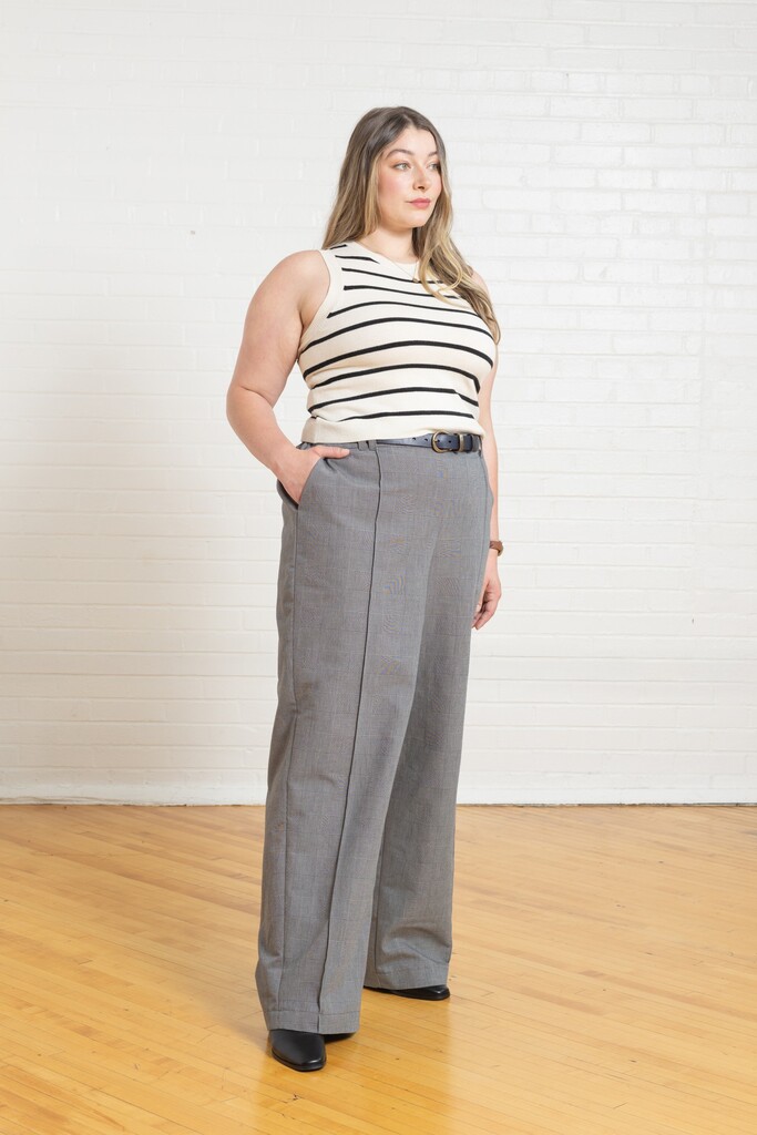 Woman wearing gray Birch trousers