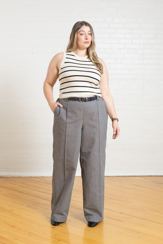 Woman modeling gray Birch trousers