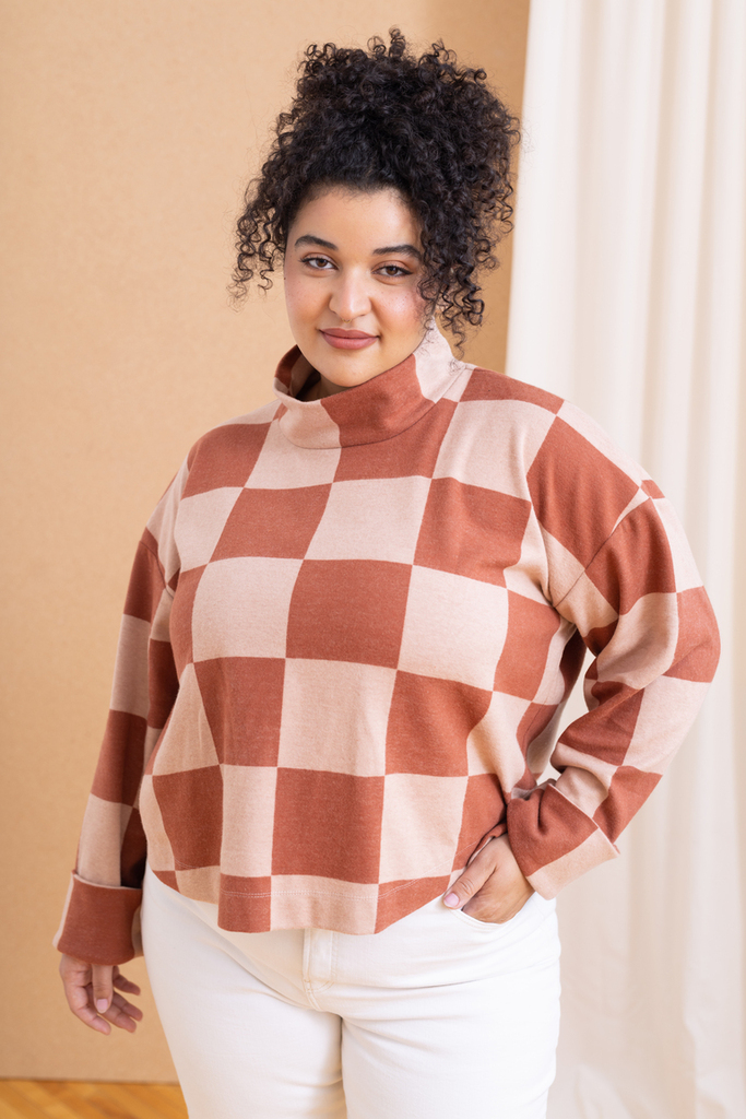 Model wearing Pepper sweater