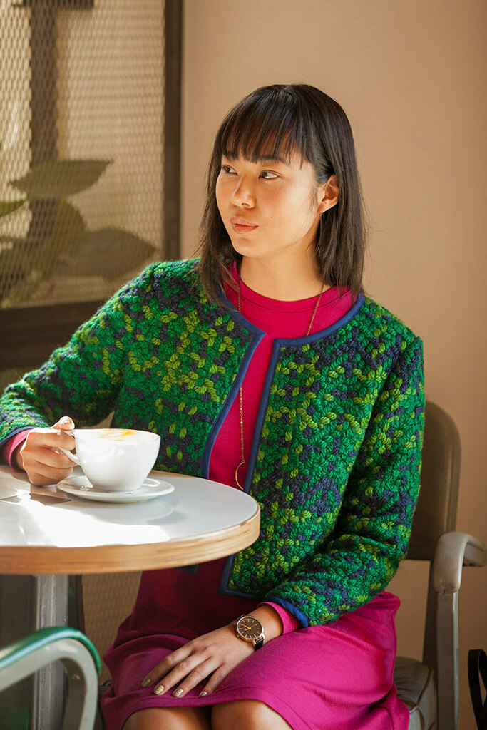 Woman modeling the Lilliana jacket in a casual setting