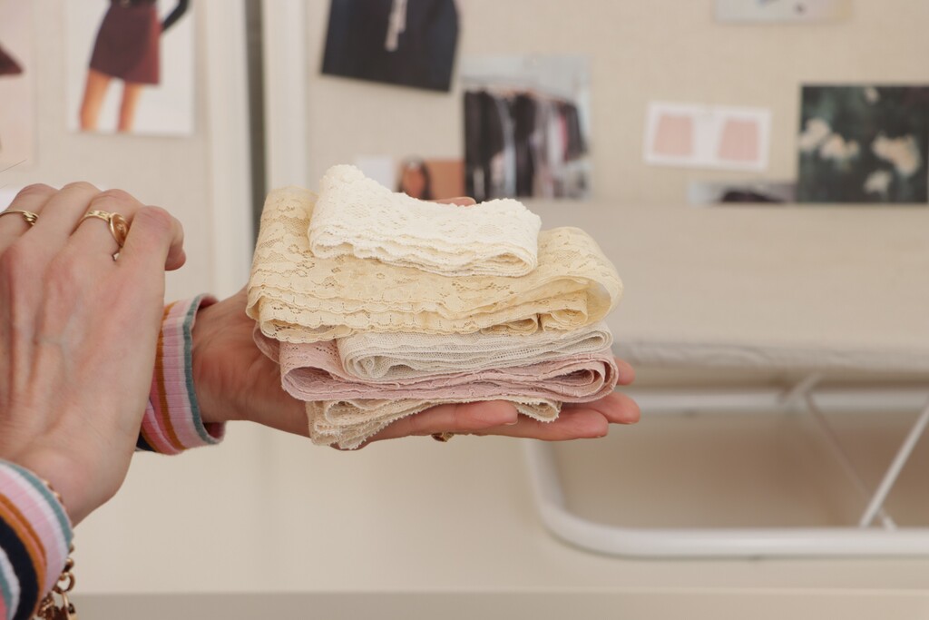 Collection of vintage lace trims in various cream and ecru tones