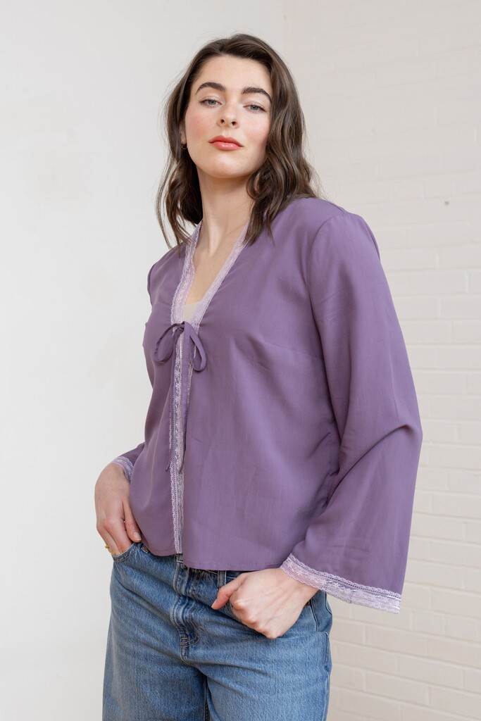 Close-up of the violet Orchid bed jacket