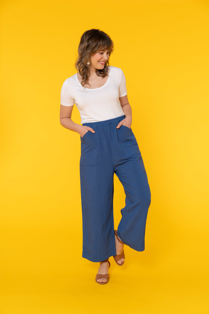 Joss pants showing the wide-leg silhouette and patch pockets