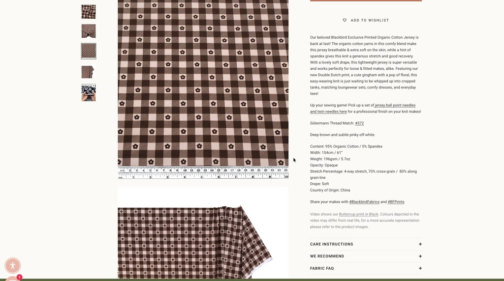 Fabric with floral print next to a ruler showing scale