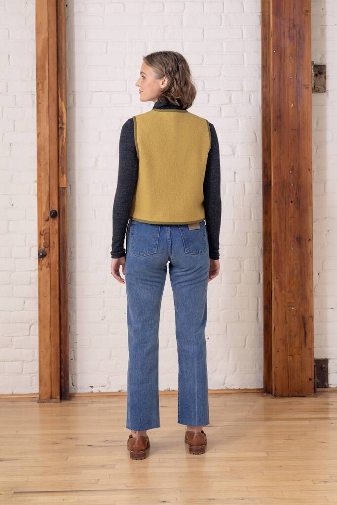 Moss vest on Eden, back view
