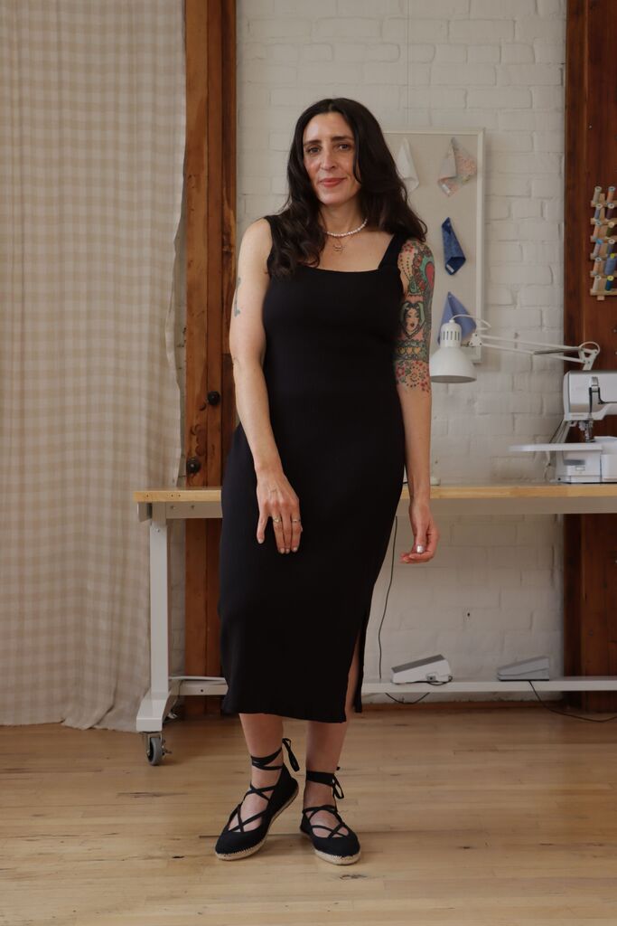 Day 7 outfit: Citron dress worn on its own with freshwater pearls and lace-up espadrilles