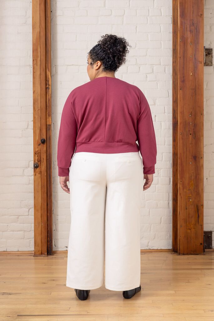 Opal cardigan on Franki, back view