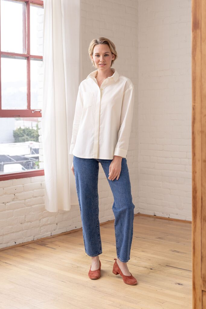 Model wearing a white Grove bonus variation