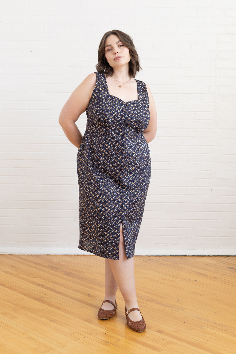 The Lilac Sleeveless Midi Dress sewing pattern, from Seamwork