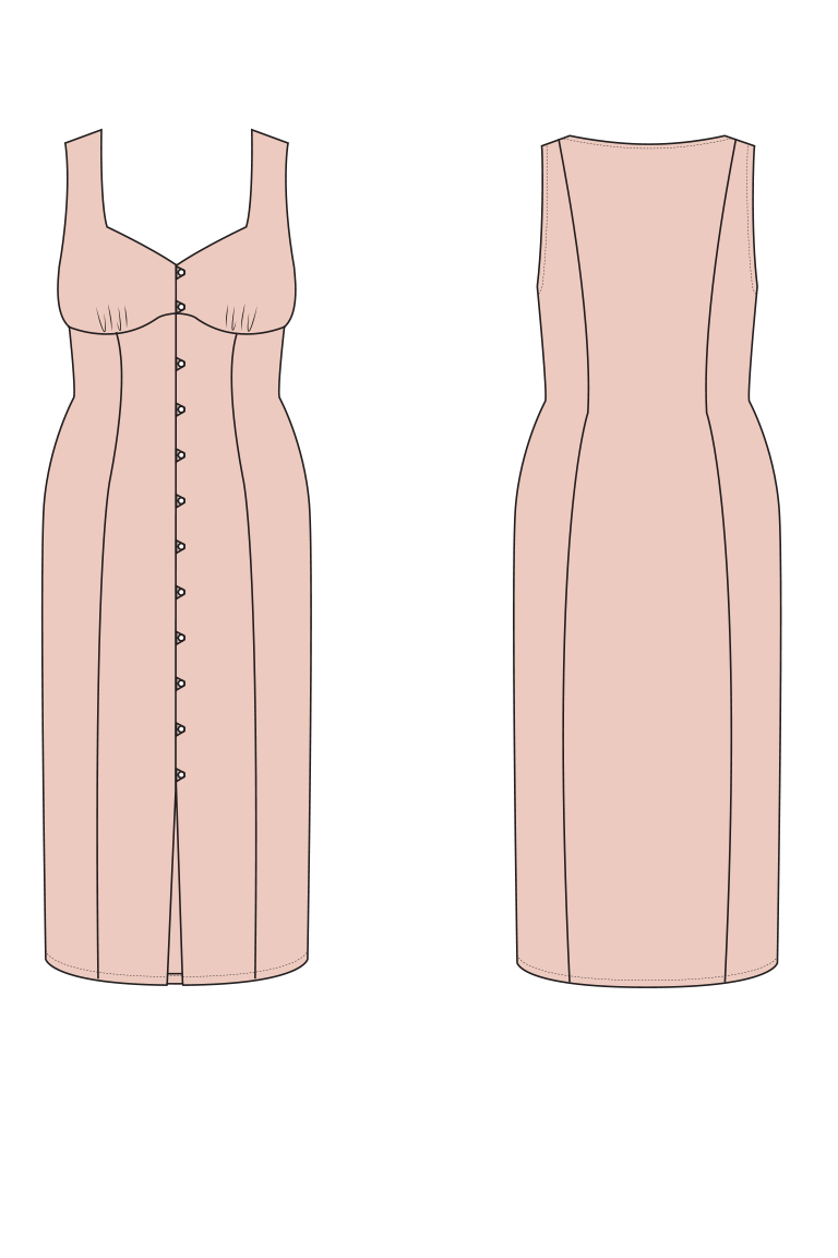 The Lilac Sleeveless Midi Dress sewing pattern, from Seamwork