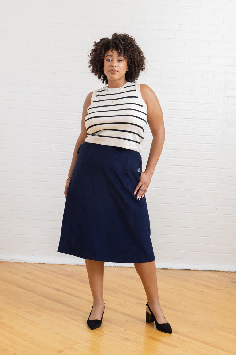 The Orla Lined Midi Skirt sewing pattern, from Seamwork