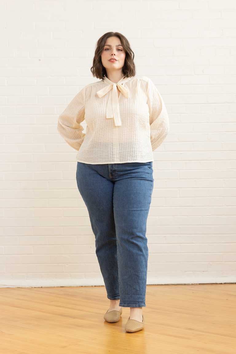 The Garnet Modern Tie Neck Blouse sewing pattern, from Seamwork