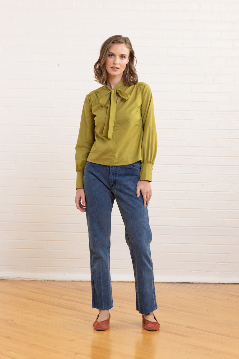 The Garnet Modern Tie Neck Blouse sewing pattern, from Seamwork