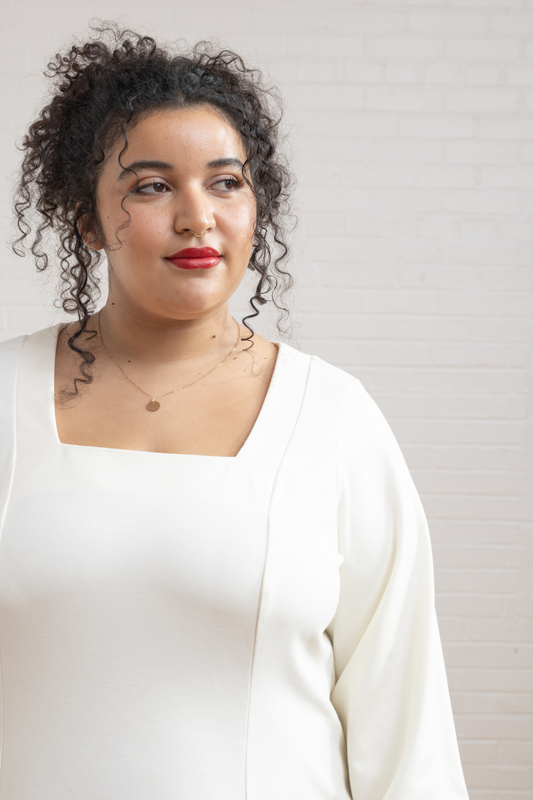 The Pomme Square Neck Knit Dress sewing pattern, from Seamwork