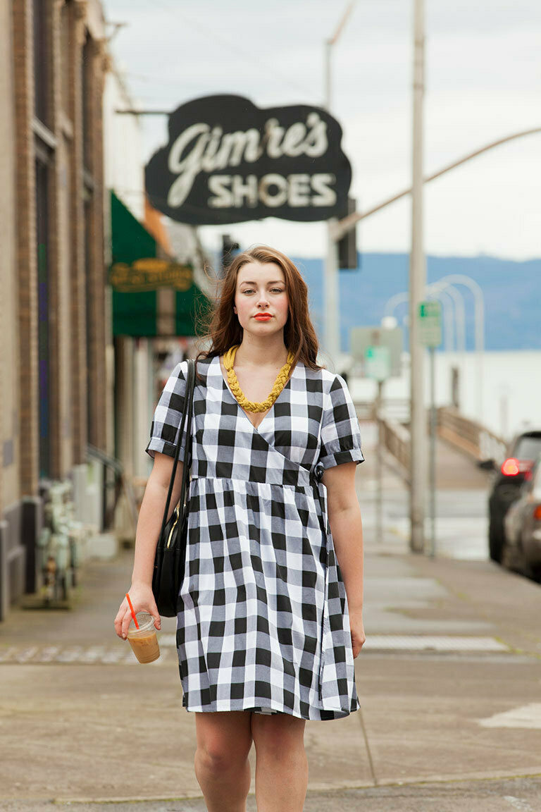 black and white gingham dress