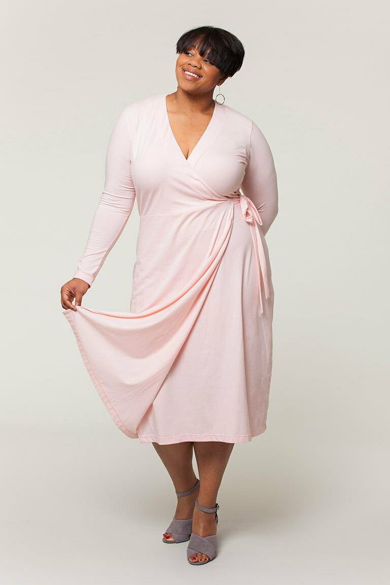 pink wrap dress