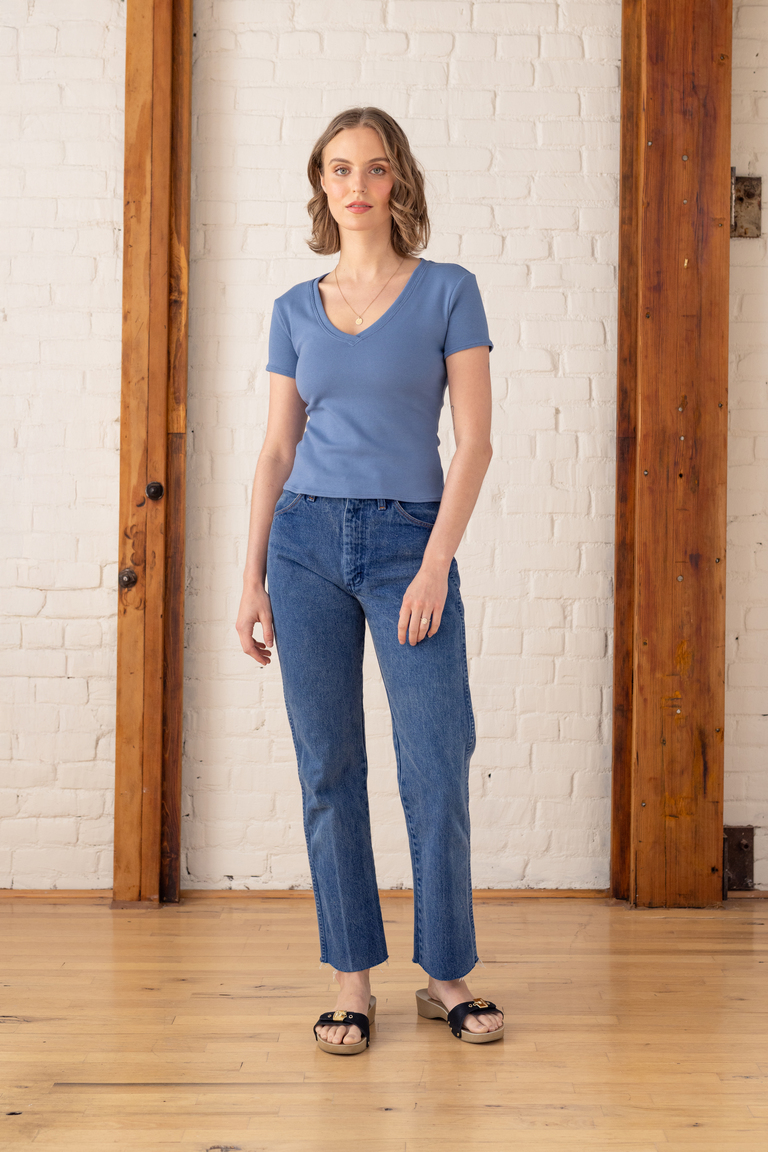 The Morgan Fitted V-Neck T-Shirt Member Bonus sewing pattern, from Seamwork