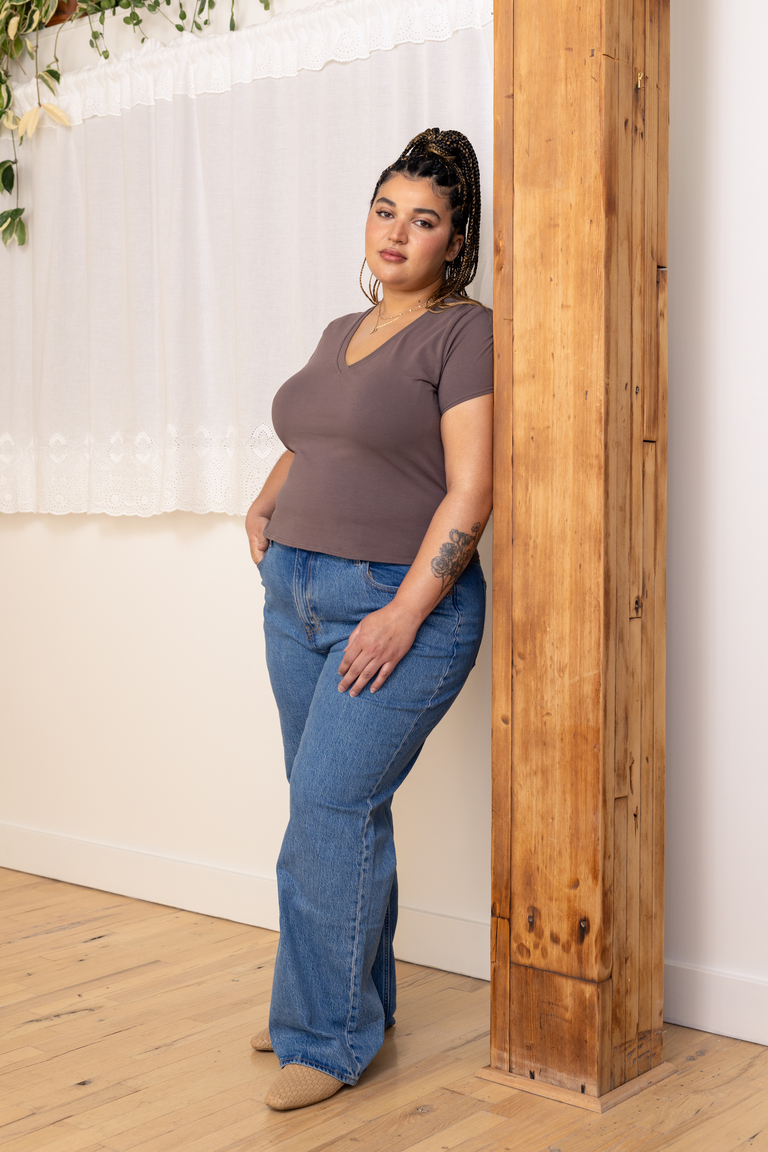 The Morgan Fitted V-Neck T-Shirt Member Bonus sewing pattern, from Seamwork